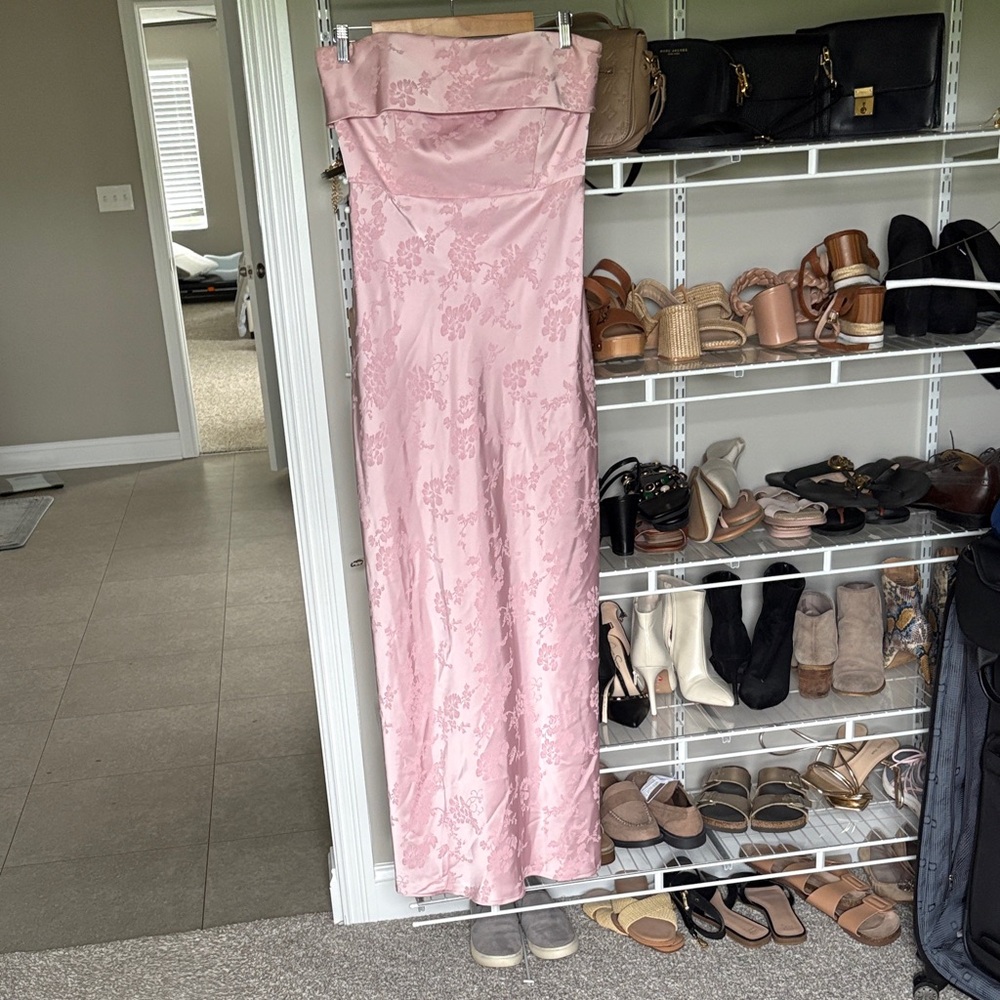 Park & Fifth Blush Pink Strapless Floral Satin Wedding Dress